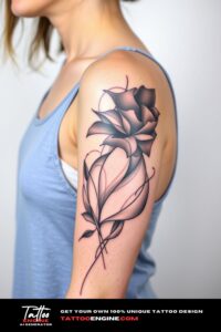 Abstract half sleeve tattoo for women, on arm of a woman, wearing tank top, front view, high quality, detailed