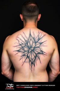 Abstract tattoo, filling all back of a man, back view, high quality, detailed