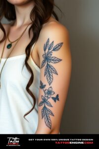 Aesthetic boho tattoo, sleeve of a woman, front view, high quality, detailed