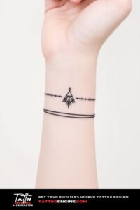 Boho bracelet tattoo, covering wrist of a woman, front view, high quality, detailed