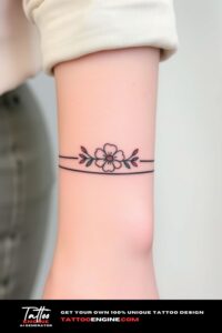 Floral bracelet tattoo, wrist of a woman, flower, front view, high quality, detailed