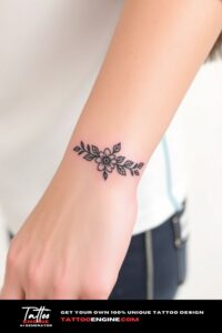 Floral bracelet tattoo, wrist of a woman, flower, front view, high quality, detailed