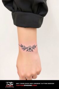 Floral bracelet tattoo, wrist of a woman, flower, front view, high quality, detailed