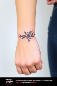 Floral bracelet tattoo, wrist of a woman, flower, front view, high quality, detailed