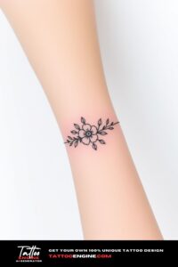 Floral bracelet tattoo, wrist of a woman, flower, front view, high quality, detailed