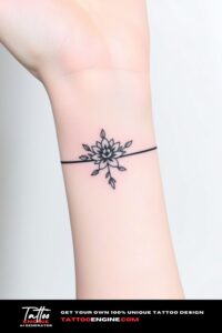 Floral bracelet tattoo, wrist of a woman, flower, front view, high quality, detailed