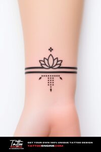 Minimalist bracelet tattoo, covering wrist of a woman, front view, high quality, detailed