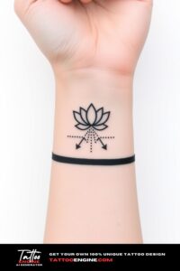 Minimalist bracelet tattoo, covering wrist of a woman, front view, high quality, detailed