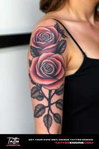 Rose tattoo, sleeve of a woman, front view, high quality, detailed