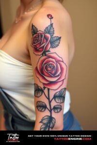 Rose tattoo, sleeve of a woman, front view, high quality, detailed