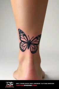 Butterfly tattoo, on ankle of a woman, back view, studio light, high quality, detailed