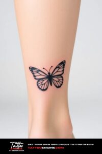 Butterfly tattoo, on ankle of a woman, back view, studio light, high quality, detailed