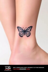 Butterfly tattoo, on ankle of a woman, back view, studio light, high quality, detailed