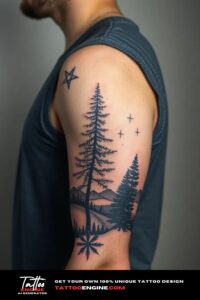 Nature arm tattoo, on arm of a man, side view, studio light, high quality, detailed