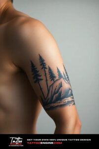 Nature arm tattoo, on arm of a man, side view, studio light, high quality, detailed