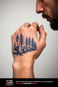 Nature hand tattoo, on hand of a man, side view, studio light, high quality, detailed