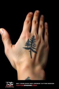 Nature tattoo on hand of a man, top view, studio light, high quality, detailed