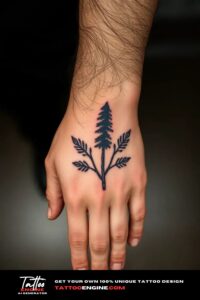 Nature tattoo on hand of a man, top view, studio light, high quality, detailed