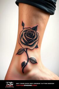 Rose ankle tattoo, on ankle of a man, studio light, high quality, detailed