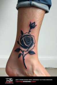 Rose ankle tattoo, on ankle of a man, studio light, high quality, detailed