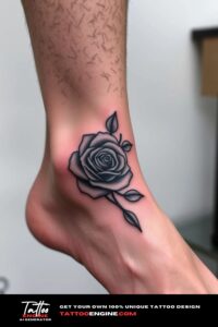 Rose ankle tattoo, on ankle of a man, studio light, high quality, detailed