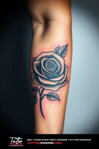 Rose forearm tattoo for men, on forearm of a man, studio light, high quality, detailed