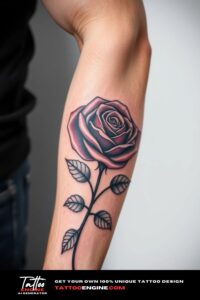 Rose forearm tattoo for men, on forearm of a man, studio light, high quality, detailed