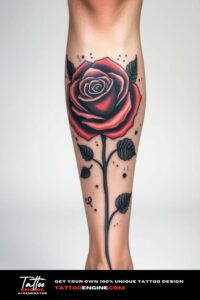 Rose leg tattoo, on leg of a man, front view, studio light, high quality, detailed