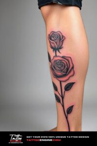 Rose leg tattoo, on leg of a man, front view, studio light, high quality, detailed