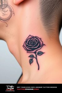 Small rose neck tattoo, on side neck of a man, side view, studio light, high quality, detailed