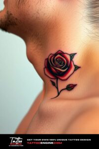 Small rose neck tattoo, on side neck of a man, side view, studio light, high quality, detailed
