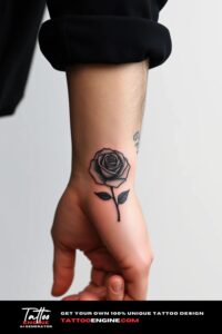 Small rose wrist tattoo, on wrist of a man, side view, studio light, high quality, detailed