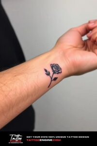 Small rose wrist tattoo, on wrist of a man, side view, studio light, high quality, detailed