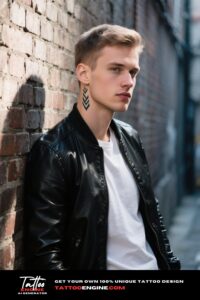 Man with a small tribal face tattoo in an alley