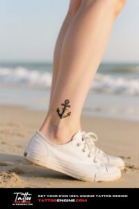 Close-up of a woman's ankle with an anchor tattoo