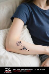 A delicate daffodil tattoo on a woman's wrist.