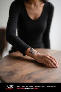 Close-up of a floral wing butterfly tattoo on a woman's hand