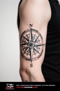 Woman's inner forearm with a detailed compass tattoo.