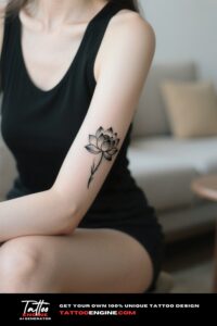 Woman's inner forearm with a small, intricate lotus tattoo.