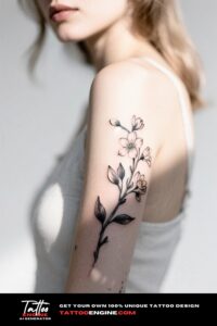 A delicate jasmine vine tattoo on a woman's forearm.