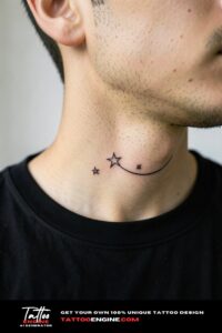 Two tiny stars, one filled and one outlined, tattooed under a man's jaw.